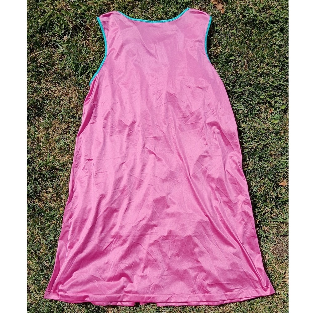 Vintage Vanity Fair Pink Sleeveless Nightgown Blue Quilted Bib Sleep Dress L - Picture 3 of 6